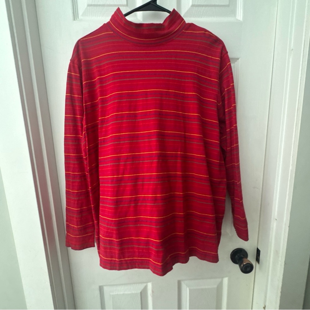Lands' End Red Striped Long Sleeve Tee